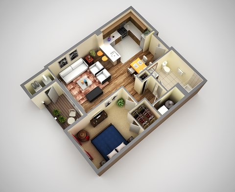 Floor plan for 1 bed, 1 bath, 770 sqft